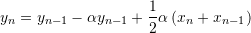 y_n = y_{n-1} - \alpha y_{n-1} + \dfrac{1}{2} \alpha \left( x_n + x_{n-1} \right)